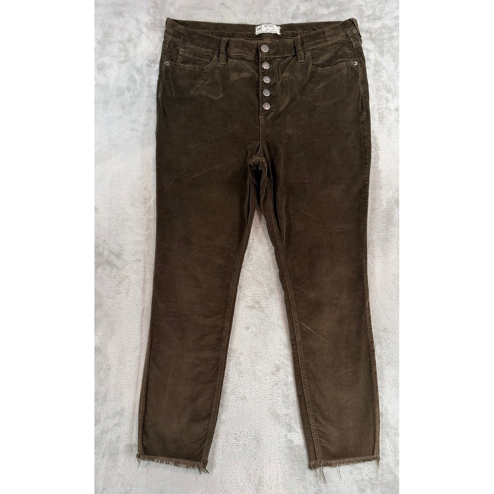 Free People Womens Corduroy Pants Brown High Rise Button Fly Raw Hem 31